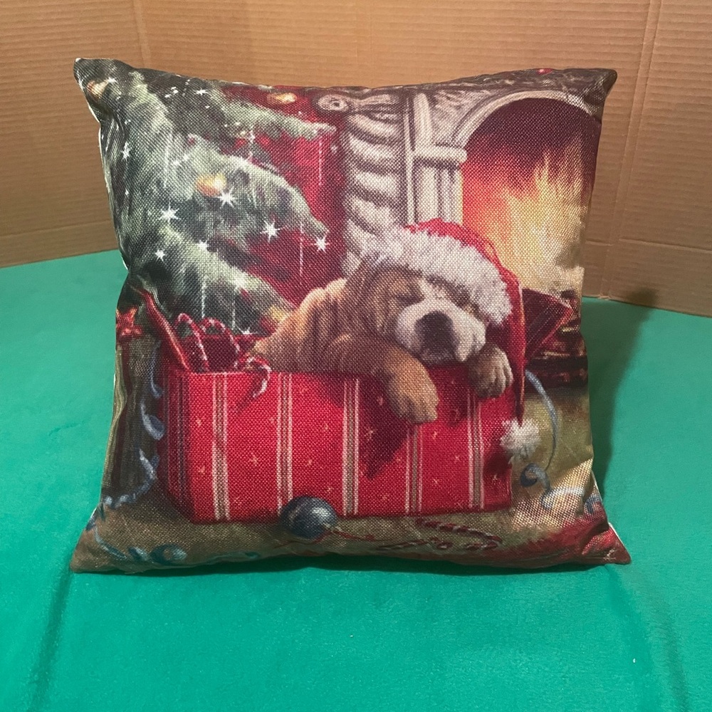 Puppy Christmas Throw Pillow